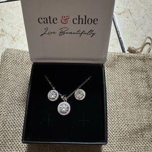 Cate & Chloe White Crystal Halo Necklace and Earrings Set